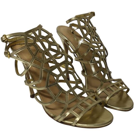Sergio Rossi Puzzle Caged Sandals in Gold Leather